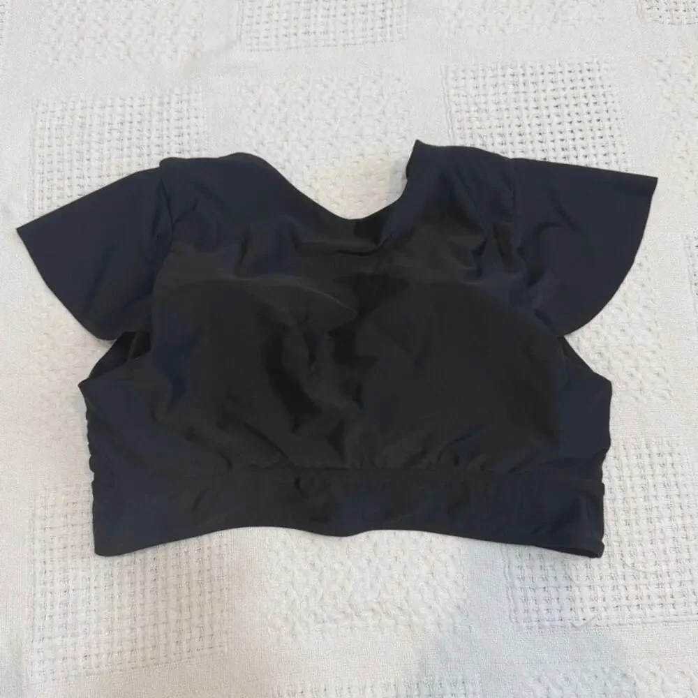 Torrid 3 wireless flutter sleeve faux tie keyhole swim top SW 2820 - Picture 6 of 10